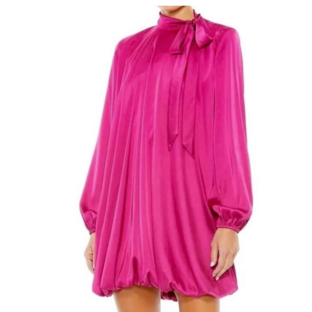 Ieena Mac Duggal 26922 Hot Pink Satin Bubble Hem Mini Dress Size 2